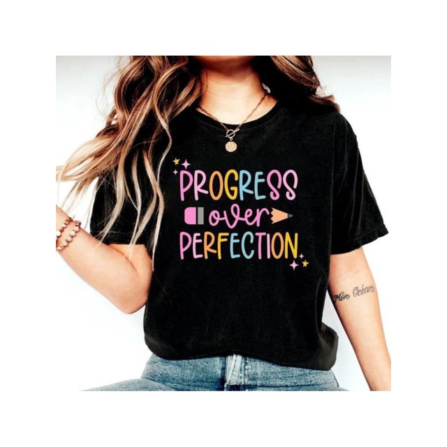 Progress Over Perfection Shirt, Back to School Shirt,Gift for Teacher, Teacher Appreciation,Inspirational Tee Top Summer Country Concert Outfits Women