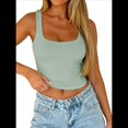 thumbnail image 1 of Camiseta Sin Mangas con Cuello Cuadrado para Mujer, de Doble Capa, Básica, para Entrenamiento de Verano, Informal. Verde M, 1 of 7