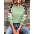 thumbnail image 5 of Womens Leopard Print Long Sleeve Shirts Fall Casual Crewneck Color Block Tops Sweatshirts Grass Green XXL, 5 of 8