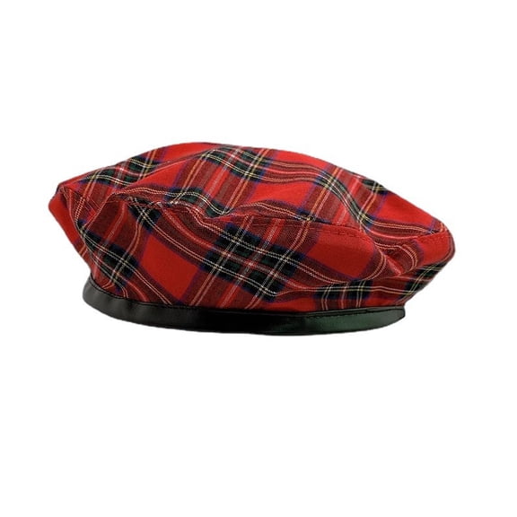 Women's Plaid Beret Hat, Classic British Style Flat Top Painter Cap for Women,56-58cm,red