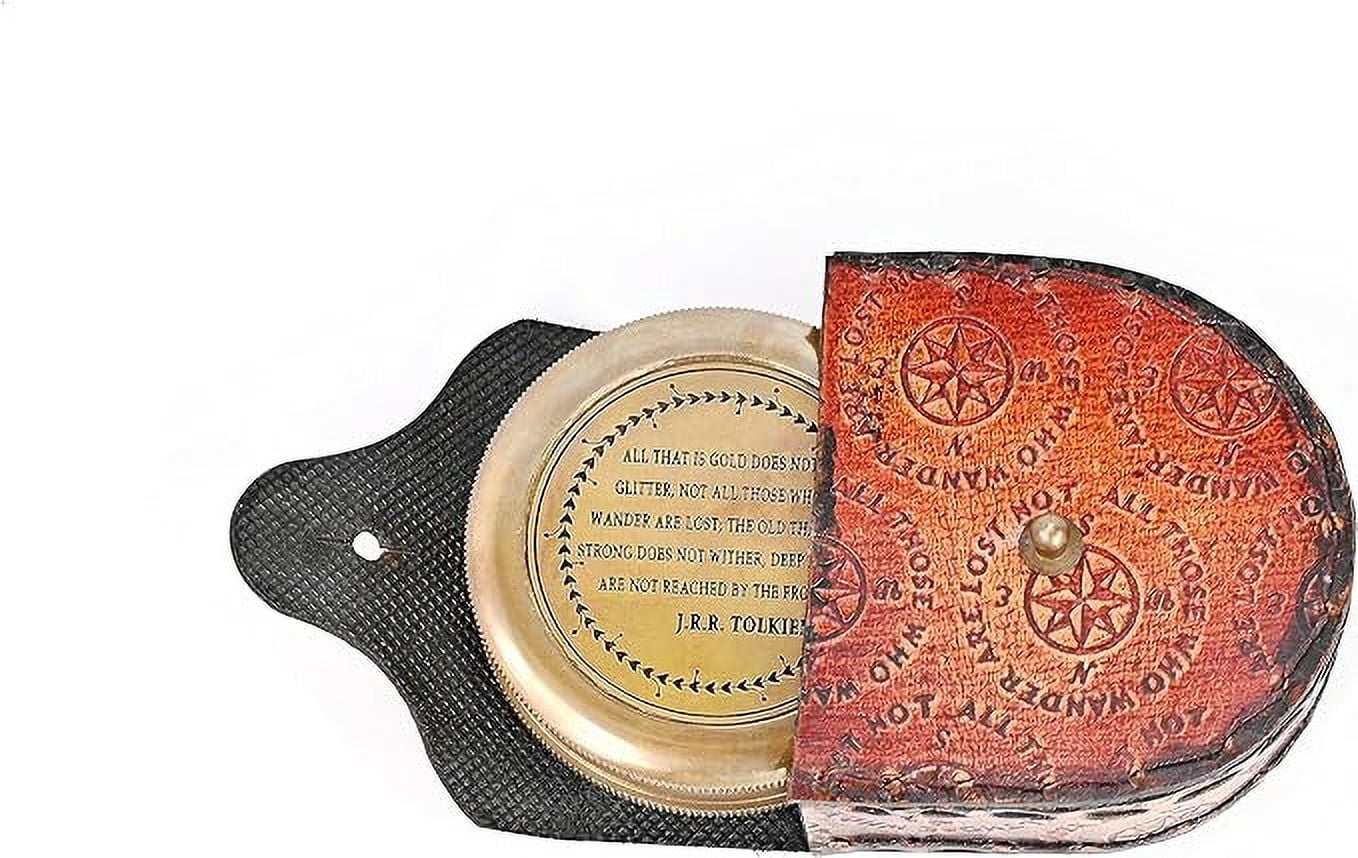 Indian Nautical Instruments Not All Those Who Wander are Lost Brass Gift Engraved Compass with Leather case, Graduation Day Baptism Communion Confirmation Day Motivational LOTR J.R.R. Tolkien