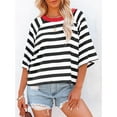 thumbnail image 6 of Tops for Women Striped Fashion T Shirts for Women Color Block Crewneck Design Loose Basic Tee, 6 of 6