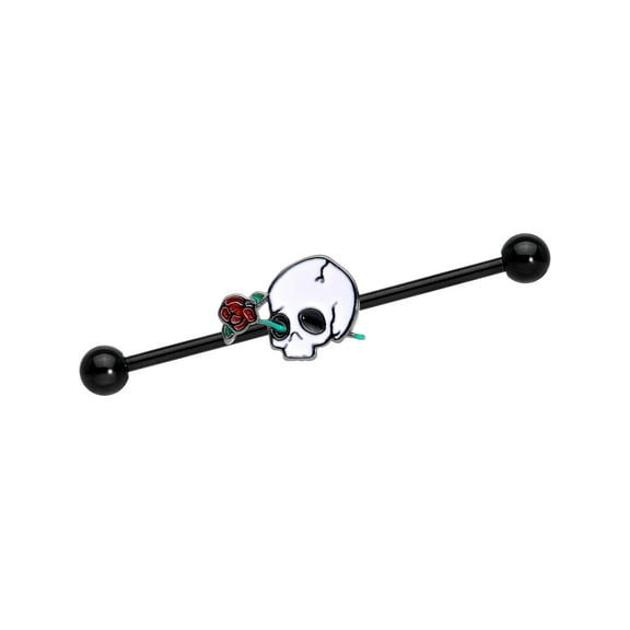 Body Candy Womens 14G Black PVD Steel Helix Cartilage Earring Rose Flower Skull Industrial Barbell 1 1/2"