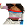 thumbnail image 4 of Hauts Courts en Tricot Crochet pour Femmes à Manches Longues, T-Shirts Ajustés à Blocs de Couleur, 4 of 6
