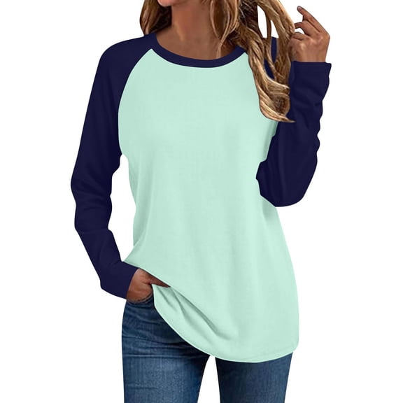 DISKEBUISS Women's Long Sleeve Raglan T-Shirts Crew Neck Color Block Tops for Fall Casual Loose Blouse