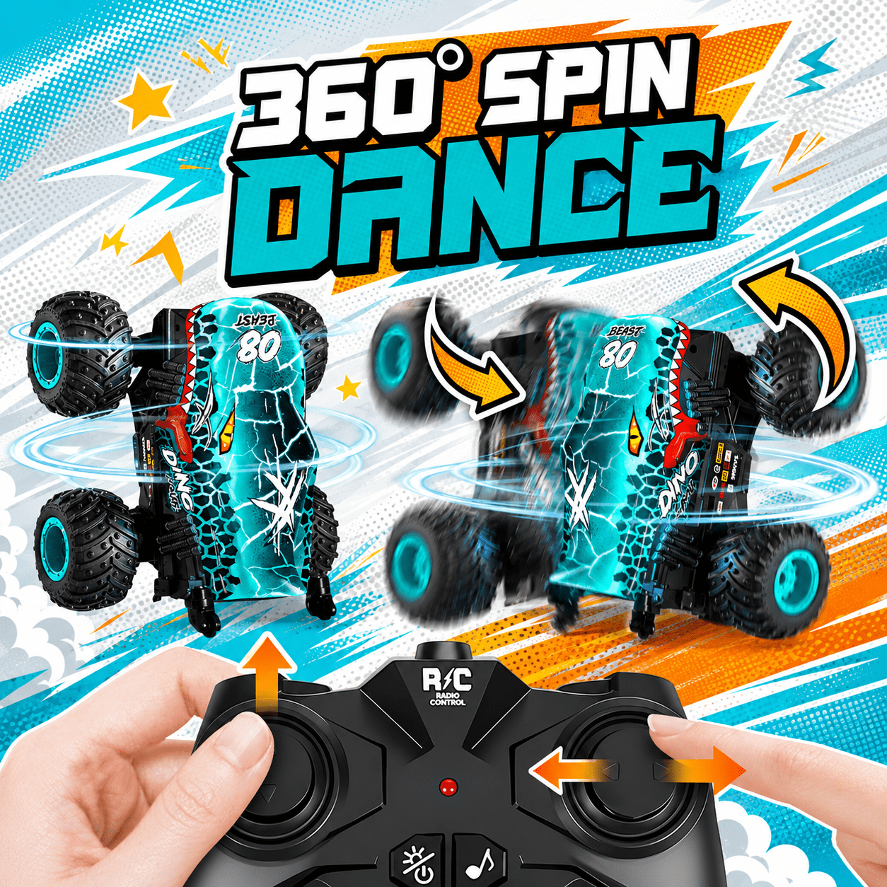 Ejoyoyin Remote Control Monster Truck, 1:20 Remote Control Cars for Boy, RC Monster Truck for Kids All Terrain Stunt RC Cars Gift Ages 4-8