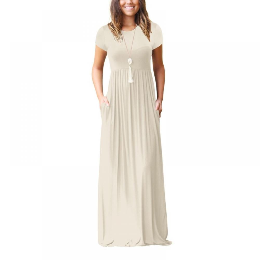 Women Short Sleeve Loose Plain Maxi Dresses Casual Long Dresses with Pockets  - Walmart.com