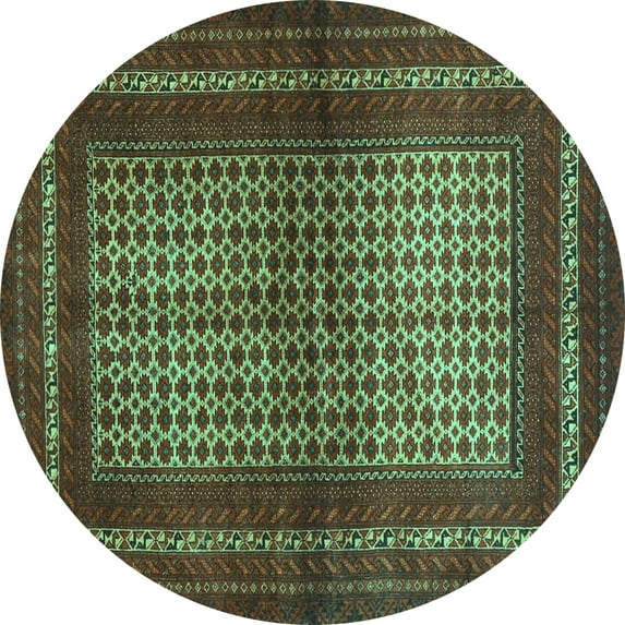 Ahgly Company Machine Washable Indoor Round Persian Turquoise Blue Traditional Area Rugs, 4' Round