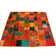 Mogul Decorative Sari Tapestry Indian Orange Wall Hanging Sequin Embroidered Wall Décor