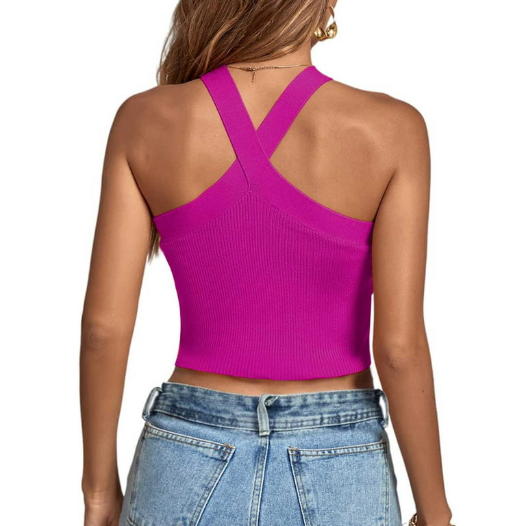 Women Knitted Tank Top Girl Thermal Camisole Slim Crop Top with Padding  Bras