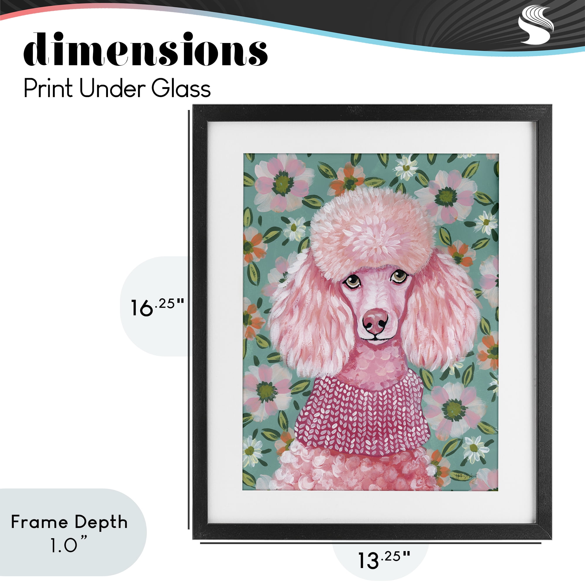 Stupell Industries Floral Poodle In Pink Black Framed Print Under Glass, design by Yvette St. Amant