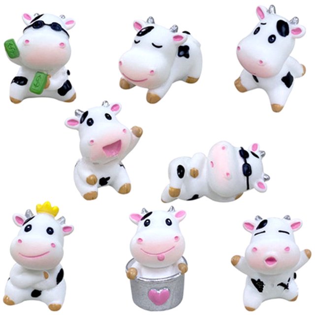 Adornos 8 piezas Mini vacas para jardín, pequeñas figuras, coches de animales, juguetes, estatuas de resina
