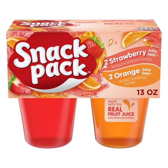 Snack Pack Strawberry and Orange Flavored Juicy Gels, 3.25 oz Snack Cups, 4 Count