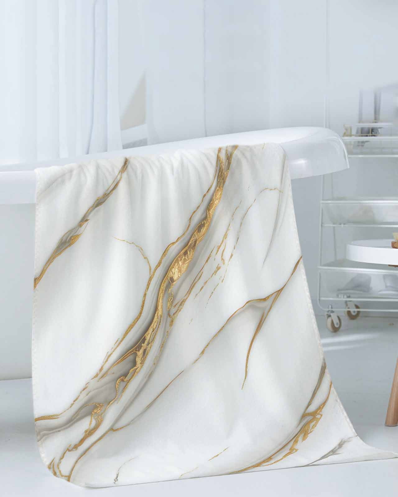 White Golden Marble Towel Set of 3, Soft Microfiber Bath Towels, Hand Towel, Washcloths, Modern Abstract Art Marble Crack Quick-Dry Absorbent Towels for Bathroom Kitchen Hotel Beach Gym Spa