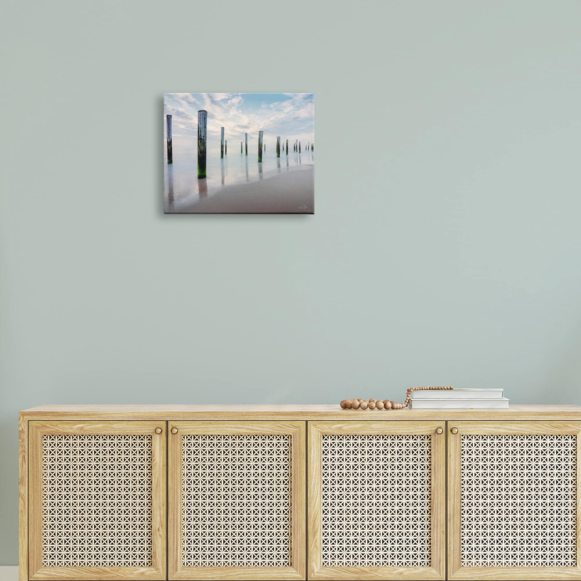 Stupell Industries Nautical Beach Ocean Post Panoramic Cloudy Sky Coastal Photography Gallery-Wrapped Canvas Print Wall Art, 40 x 30, Design by Martin Podt