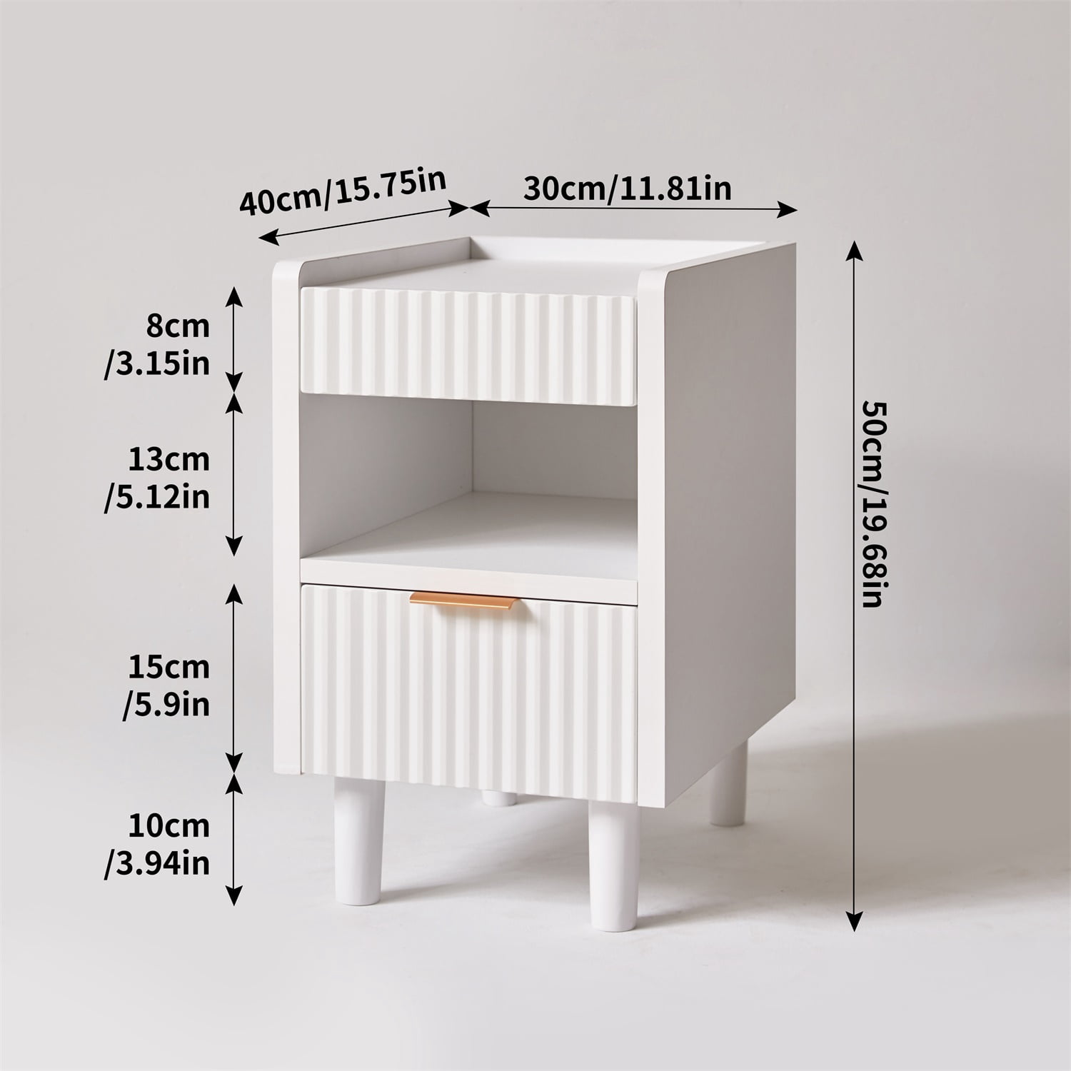 Hommoo 2-Pack Modern Fluted Nightstands with Drawer & Open Cubby, MDF Bedside Tables for Small Bedrooms, Dorms & Living Rooms, White