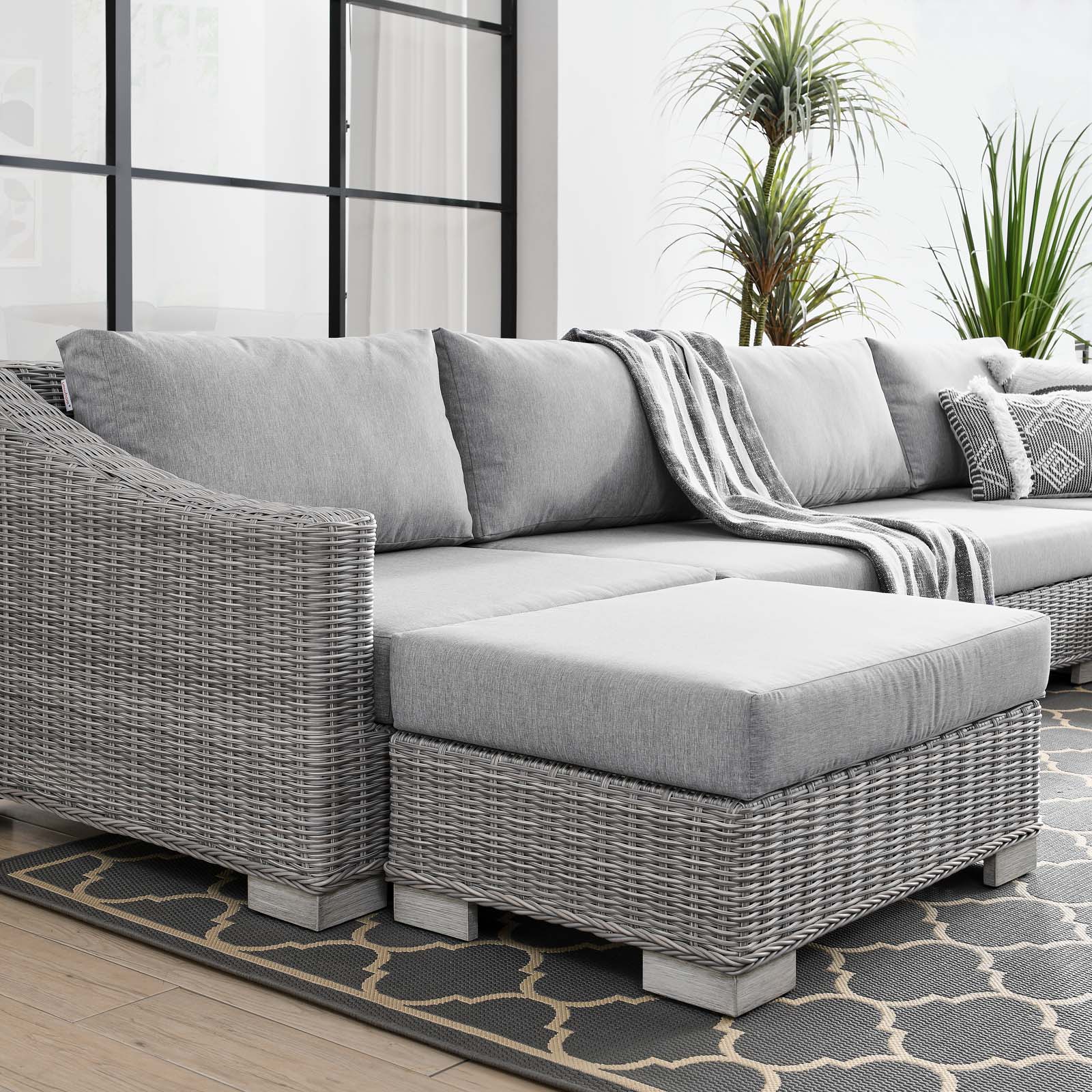 Lounge Sectional Sofa Chair Set, Rattan, Wicker, Grey Gray, Modern Contemporary Urban Design, Outdoor Patio Balcony Cafe Bistro Garden Furniture Hotel Hospitality - image 5 of 10
