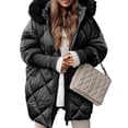 thumbnail image 2 of Women'S Quilted Down Jacket with Hood Long Sleeve Full Zip Casual Winter Coat Black XL, 2 of 8