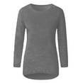 thumbnail image 3 of Daeful Tunique Blouse Col Rond Hauts Tricotés Manches Longues Pull Femme Tricot Uni Couleur Unie Polaire Duveteuse Gris S, 3 of 7