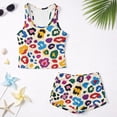 thumbnail image 5 of COEQINE Girls Tankini Swimsuit 2 Piece for Kids 14-15 Years Old Printed Modest Bathing Suits with Removable Pads Crewneck Tank Top & Swim Shorts Polyester Spandex, Colorful Leopard Print, 5 of 8