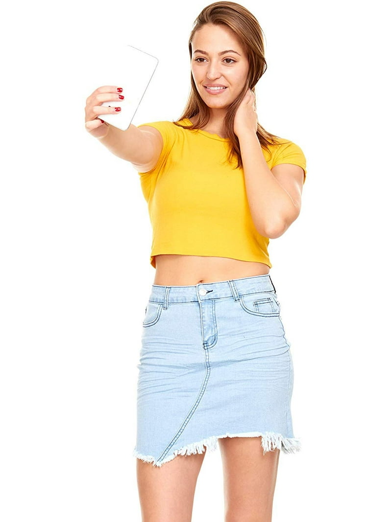 Denim Skirt High Waisted Flare Mini Skirt Denim Micro Mini Skirt