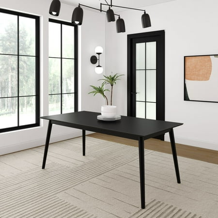 Plank+Beam 72 Inch Mid Century Modern Dining Table, Solid Wood Kitchen & Dining Room Table for 6, Minimalist Table for Dining Room, Rectangular Dinette Table, Black