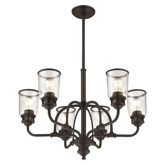 Coastal Traditional Farmhouse Six Light Chandelier-Bronze Finish-Clear Seeded Glass Color Bailey Street Home 218-Bel-2513003