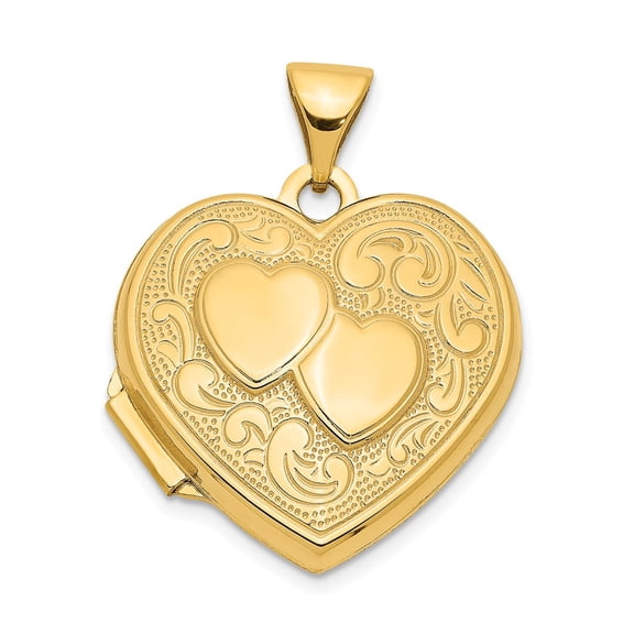 14K Yellow Gold Charm Pendant Locket 24 mm 19 Double Heart