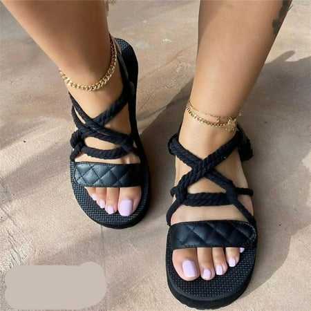 

BRISEZZS Women s Platform Sandals Beach Sandals Casual Round Toe Roman Summer Slide Sandals #412 Black