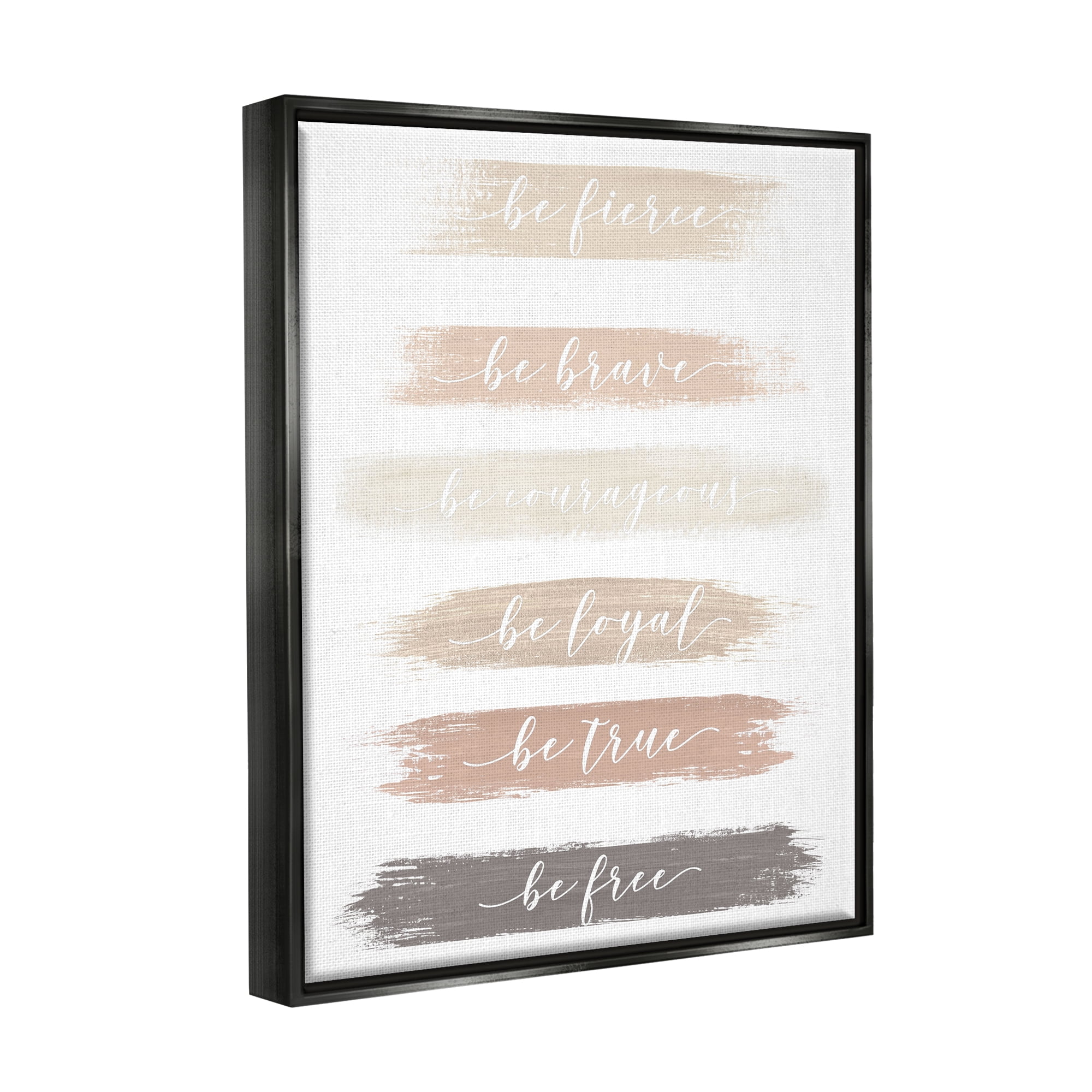 Stupell Industries Be Free Encouraging Paint Brush Stroke Neutral Tones Graphic Art Jet Black Floating Framed Canvas Print Wall Art, Design by Graffitee Studios