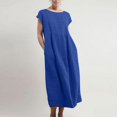 thumbnail image 1 of CHUANK Robes d'Été en Solde pour Femmes Robe Ample en Coton Lin Col Rond Sans Poches Manches Courtes Robe Longue, 1 of 7