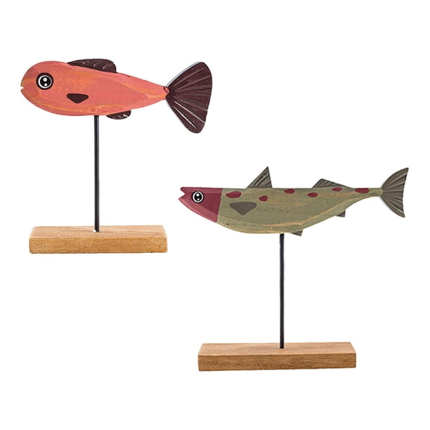 2 adornos de pez de madera nórdico, decoración navideña artesanal para escritorio. EstiloI
