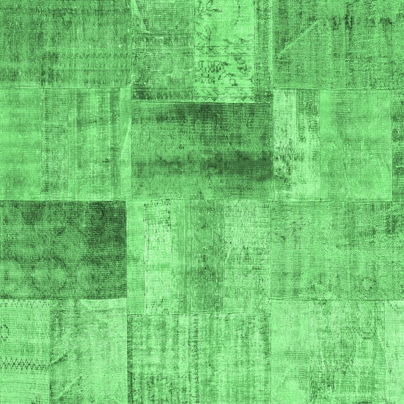 Ahgly Company Indoor Square Patchwork Emerald Green Transitional Area Rugs, 4' Square