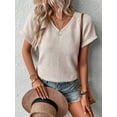 thumbnail image 3 of Womens V Neck Button Back Batwing Sleeve Tee Summer Blouse For Women, 3 of 6