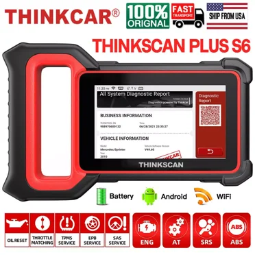 ThinkCar Thinkscan Plus S6 OBD2 Scanner, Automotive ABS SRS AT Engine Diagnosis Diagnostic Tool with 5 Reset Service, EPB/SAS/TPMS/ETS/Oil Reset, Lifetime Free Update