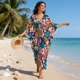 thumbnail image 3 of Xoenoiee Tropical Hibiscus Plumeria Print Women’s Kaftan Beach Cover Up Dress Palm Leaves Design Plus Size Summer Caftan V-Neck Swimsuit Loungewear Maxi Dress with Side Slits, 3 of 7