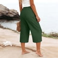 thumbnail image 6 of Soyumi Women's Culottes Linen Cropped Wide Leg Pants Elastic Waist Casual Palazzo Trousers with Pockets, Green, 6 of 7