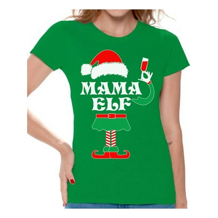 Awkward Styles Mama Elf Shirt Elf Christmas Shirts for Women Elf Christmas T-shirt Christmas Elf Shirt Women's Holiday Top Funny Elf Tacky Christmas Party Christmas Holiday
