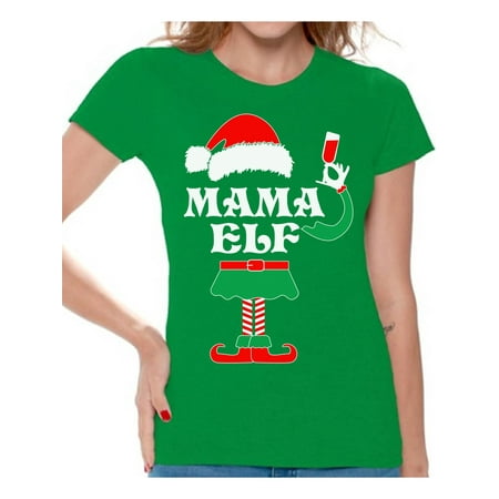 Awkward Styles Mama Elf Shirt Elf Christmas Shirts for Women Elf Christmas T-shirt Christmas Elf Shirt Women's Holiday Top Funny Elf Tacky Christmas Party Christmas Holiday (Best Female Elf Names)