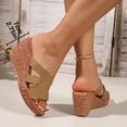 thumbnail image 4 of Rokment Cork Footbed Wedges Slip on Dressy Sandals for Women Ladies Fashion Casual Leather Open Toe Platform Chunky Heeled Beach Summer Dress Slides Shoes Khaki Size 6.5, 4 of 6