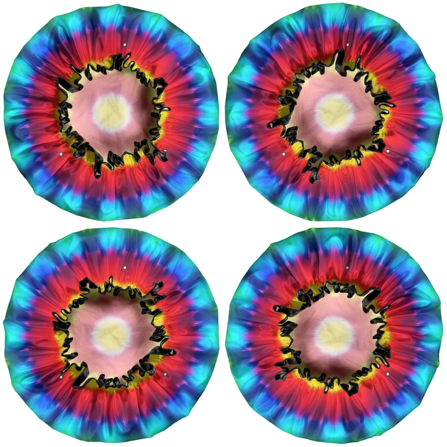 Shower Caps,Rainbow Tie Dye Circular Pattern Waterproof Shower Cap for Women 4 Pieces,Double Reusable Hair Cover for Shower PEVA Elastic Stretch Hem