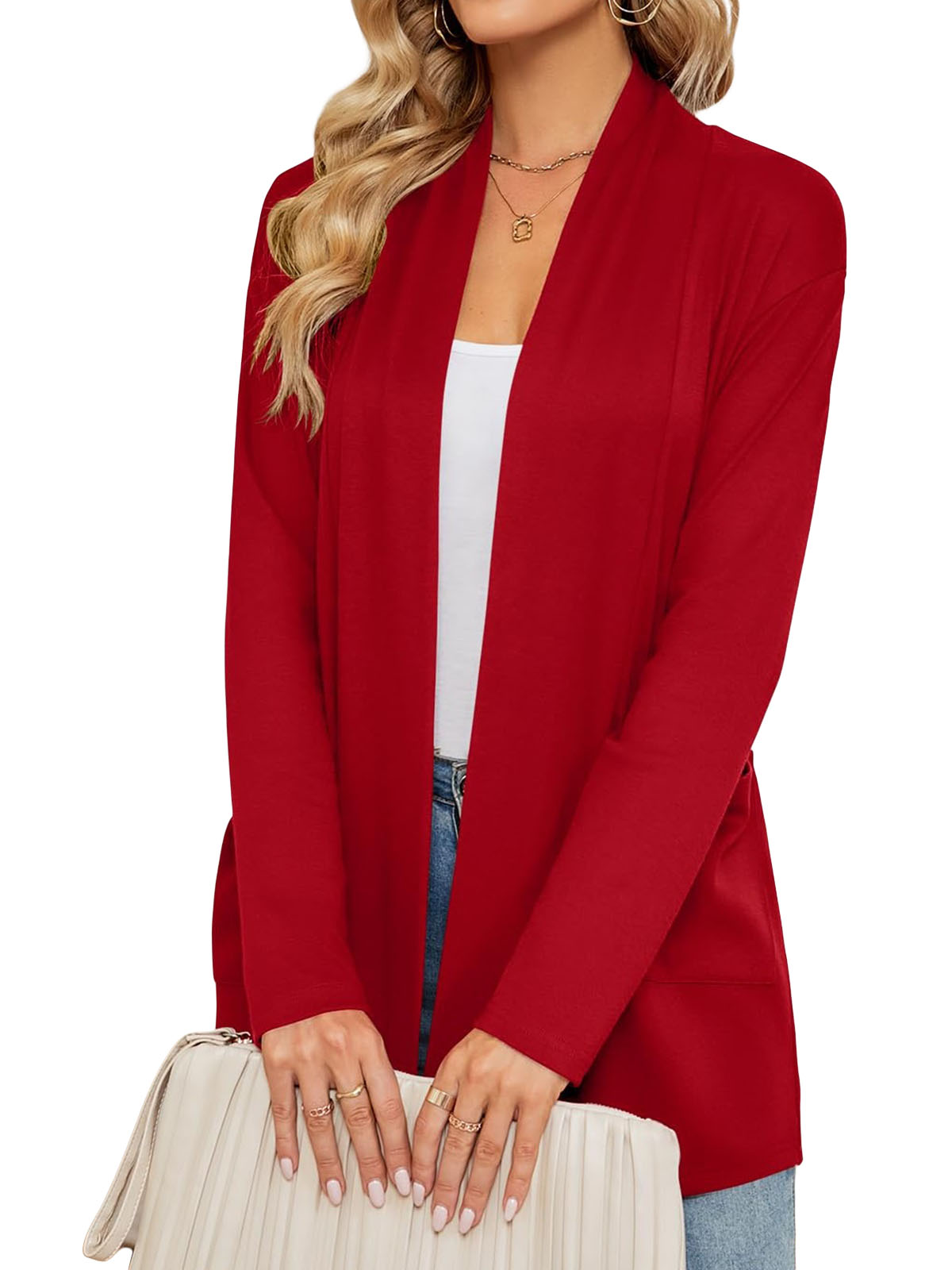 Shine Up Women's Cardigan Long Sleeve Open Front with Pockets photo 2