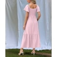 thumbnail image 5 of Women Summer Casual Square Neck Flutter Sleeve Boho Smocked A-Line Flowy Tiered Modest Midi Sun Dress with Pockets Pink XXXL, 5 of 6
