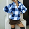 thumbnail image 2 of Tmtolofot Wone Plaid Pullover Tops Lapel Neck Long Sleeve Knitted Blouses Loose Soft Warm Fuzzy Outerwear,Blue,X-Large, 2 of 3
