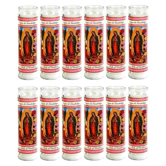 Our Lady of Guadalupe Religious Candle, Devotional, Vigil, Novena, Prayer, Saints, Candles, White, 12pk (1 Case)