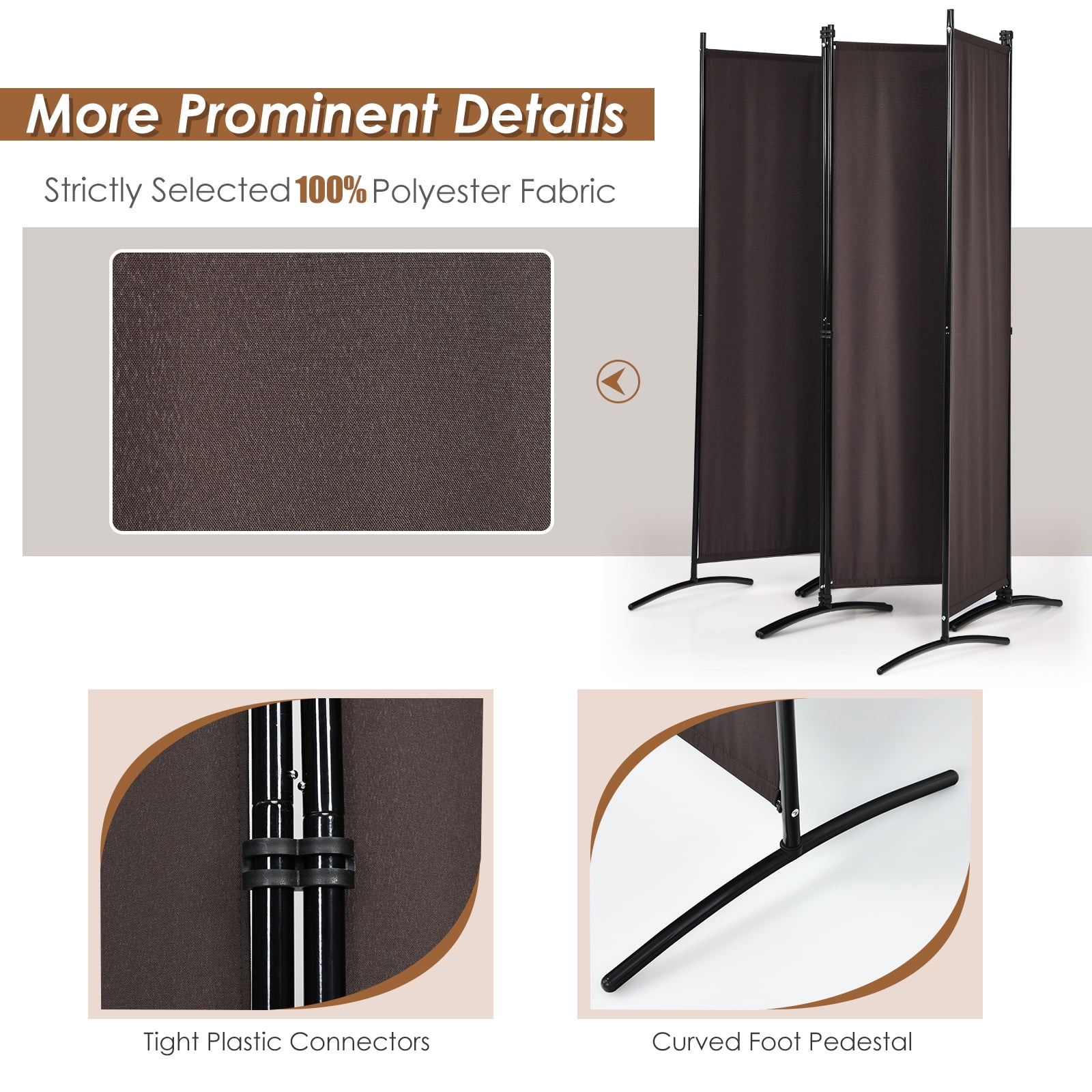 Patiojoy 5.6Ft Tall Folding Room Divider Freestanding 4-Panel Privacy Screen w/Iron Frame Coffee