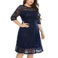 thumbnail image 4 of Plus Size Mini Dress for Women Floral Lace Knee Length Dress Round Neck Dresses Cocktail Wedding Guest A-Line Dress, 4 of 5