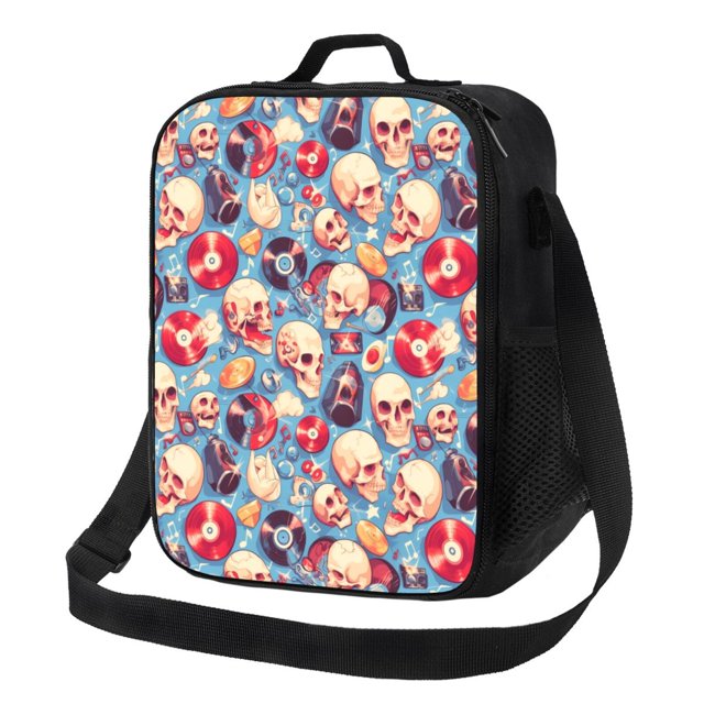 Balery music Skull record Retro Caja de Almuerzo y Bolsa de Almuerzo para Hombres y Mujeres, Bolsa de Almuerzo Reutilizable con Gran Capacidad, Bolsa de Almuerzo Aislada