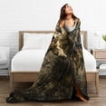 thumbnail image 5 of Wolf Fleece Throw Blanket, Fierce Grey Wolf with American Flag Patriotic Art Print, Soft Warm Lightweight Blanket for Sofa Couch Bed, Home Decor All Season 60x50, 5 of 6