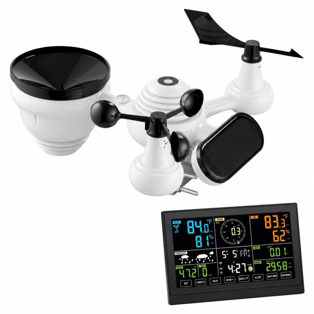 Weather Station 7-In-1 with 7.5-Inch VA Display Solar-Assisted Wireless Outdoor Sensor Indoor Outdoor Temperature Humidity Wind Rainfall Monitoring